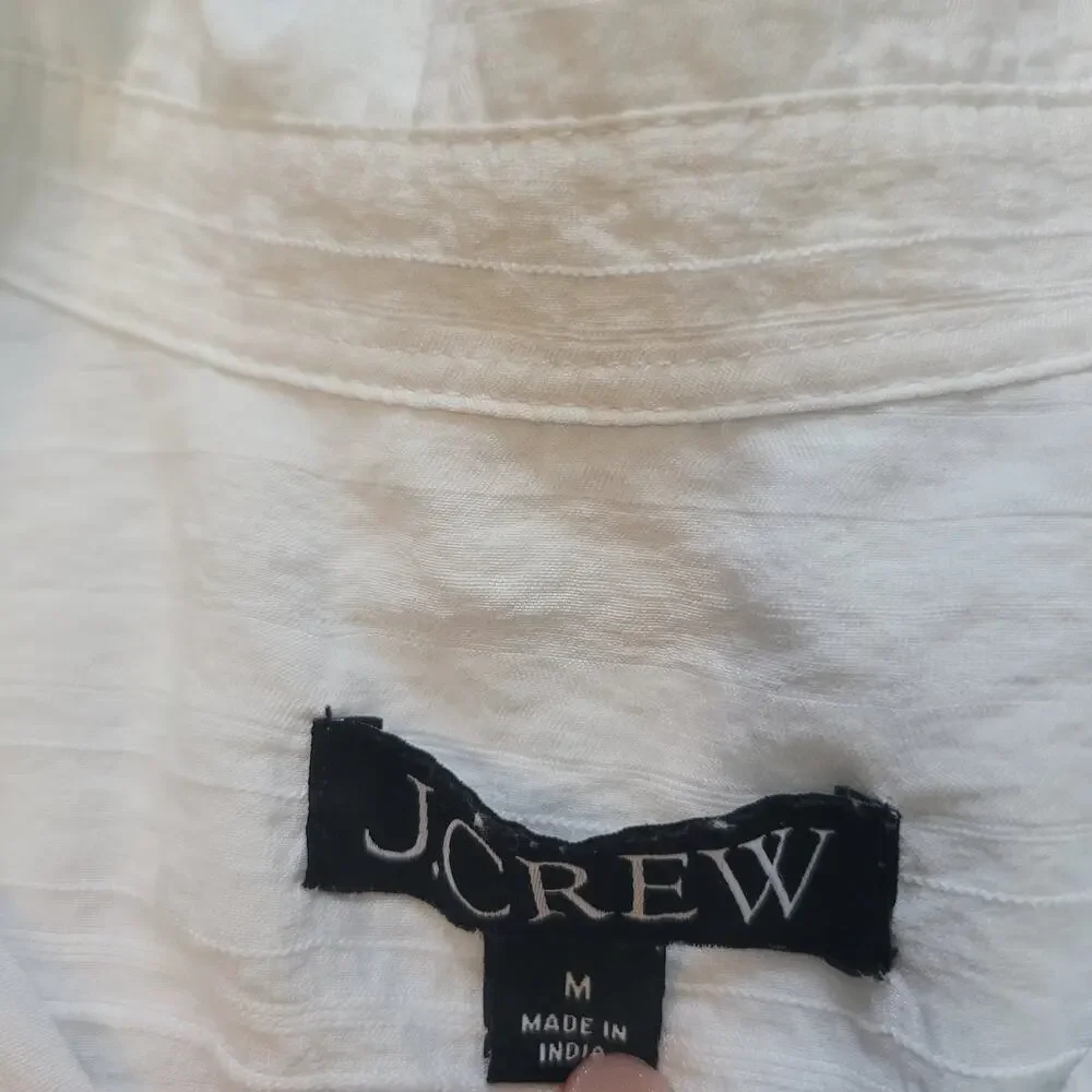 J. Crew Size M White Long Sleeve Popover Textured‎ Cotton Gauzey Minimalist